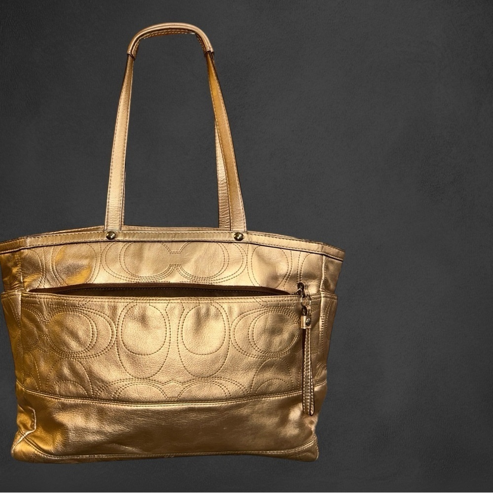 COACH Authentic Gold Leather Multifunction Tote Large Overnight Bag F18878 - Picture 3 of 16